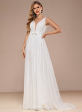 Load image into Gallery viewer, With Bow(s) Train Dress Wedding Sweep Wedding Dresses A-Line V-neck Chiffon Grace