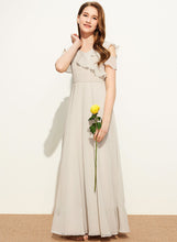 Load image into Gallery viewer, Ruffles Desirae With Floor-Length V-neck Chiffon A-Line Junior Bridesmaid Dresses Cascading