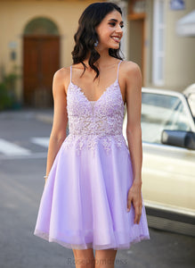 Dress Beading Madalyn V-neck Homecoming Homecoming Dresses With Tulle Short/Mini A-Line Lace