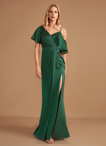 Sheath/Column Neckline SplitFront Fabric Silhouette Embellishment Length Floor-Length V-neck Annalise Bridesmaid Dresses