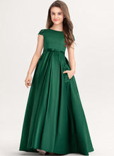 Load image into Gallery viewer, Neck Pockets Floor-Length Scoop Bow(s) Junior Bridesmaid Dresses Lace With Satin Ball-Gown/Princess Pamela