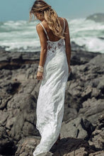 Load image into Gallery viewer, Long Simple A-Line Sheath Spaghetti Straps Backless Sweetheart Lace Beach Wedding Dresses RS382
