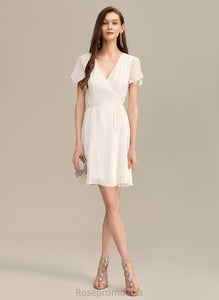 V-neck Neckline Silhouette Ruffle Embellishment Fabric Length Short/Mini A-Line Sherry Sleeveless One Shoulder Bridesmaid Dresses