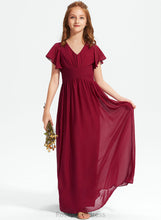 Load image into Gallery viewer, V-neck A-Line Ruffle Jayden Chiffon With Floor-Length Junior Bridesmaid Dresses