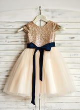 Load image into Gallery viewer, Naima Junior Bridesmaid Dresses With Sash Tulle Knee-Length A-Line Neck Scoop