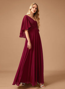 Silhouette A-Line Neckline Length Ruffle Floor-Length Embellishment V-neck Fabric Jacquelyn Bridesmaid Dresses