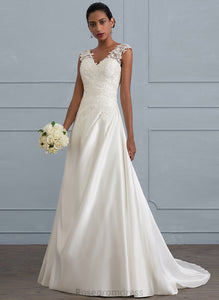 Ruffle Sequins V-neck Dress April With Wedding Dresses Ball-Gown/Princess Train Beading Satin Wedding Sweep