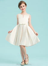 Load image into Gallery viewer, Scoop Satin A-Line With Knee-Length Neck Bow(s) Penelope Junior Bridesmaid Dresses