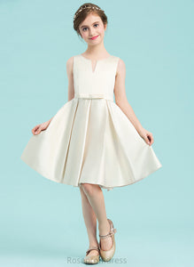 Scoop Satin A-Line With Knee-Length Neck Bow(s) Penelope Junior Bridesmaid Dresses