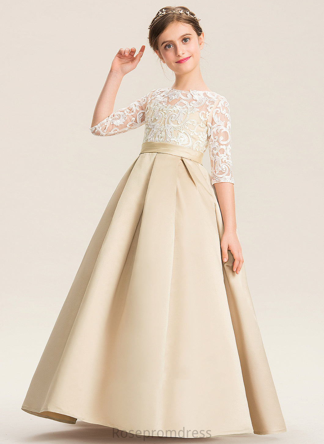 Araceli Lace Floor-Length Junior Bridesmaid Dresses Neck Ball-Gown/Princess Satin Scoop