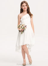 Load image into Gallery viewer, With Izabelle Chiffon A-Line Lace Bow(s) Asymmetrical Junior Bridesmaid Dresses One-Shoulder