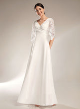Load image into Gallery viewer, Floor-Length Wedding Dress With V-neck Lace Keira Chiffon Wedding Dresses Sheath/Column