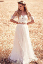 Load image into Gallery viewer, Unique A-Line Two Pieces Off-the-Shoulder Ivory Tulle Princess Lace Wedding Dresses RS405