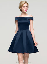 Load image into Gallery viewer, A-Line Short/Mini Homecoming Meredith Satin Dress Homecoming Dresses Off-the-Shoulder