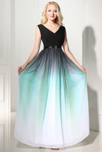Load image into Gallery viewer, A-Line Ombre Long Chiffon Formal Dress V-Neck Black Sleeveless Lace up Prom Dresses RS371
