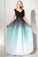 A-Line Ombre Long Chiffon Formal Dress V-Neck Black Sleeveless Lace up Prom Dresses RS371