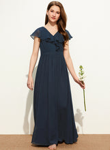 Load image into Gallery viewer, Chloe Junior Bridesmaid Dresses Cascading Floor-Length Bow(s) Ruffles A-Line With V-neck Chiffon