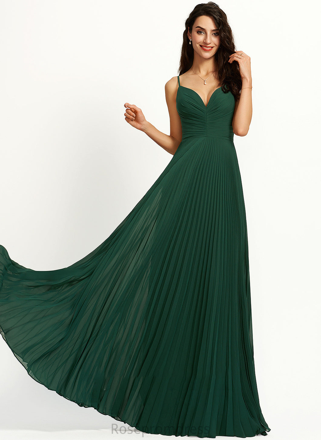 Silhouette V-neck Fabric Length A-Line Embellishment Floor-Length Pleated Neckline Hadassah Bridesmaid Dresses