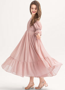 A-Line Lace Chiffon Ruffle Square With Noemi Ankle-Length Junior Bridesmaid Dresses Neckline