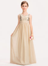 Load image into Gallery viewer, Sequined Chiffon Meg Junior Bridesmaid Dresses V-neck A-Line With Ruffle Floor-Length