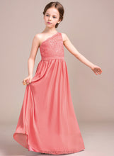 Load image into Gallery viewer, Junior Bridesmaid Dresses One-Shoulder Chiffon A-Line Lace Cameron Floor-Length