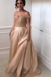 2024 Off-the-Shoulder Sweetheart Long Pink A-Line Beads Open Back Bridesmaid Dresses RS594