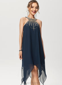 Chiffon Cocktail Neck Dress A-Line Asymmetrical Cocktail Dresses Scoop Taniya With Beading