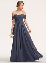 Load image into Gallery viewer, Silhouette Floor-Length Length Fabric Off-the-Shoulder Neckline A-Line Embellishment Ruffle Desiree Bridesmaid Dresses