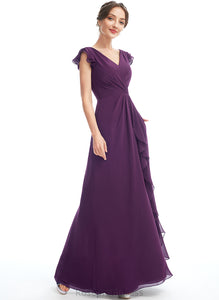 Floor-Length Embellishment Pockets Length A-Line Fabric Silhouette V-neck Ruffle Neckline Theresa Natural Waist Bridesmaid Dresses