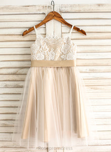 Shelby Sash With Knee-Length Square Junior Bridesmaid Dresses A-Line Tulle Neckline Bow(s)