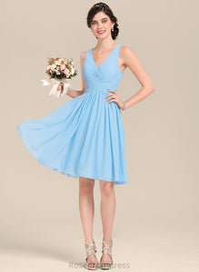 Neckline Length Fabric A-Line Silhouette Embellishment Knee-Length Ruffle V-neck Marin Bridesmaid Dresses