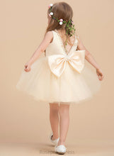 Load image into Gallery viewer, - Sleeveless Dress Satin/Tulle A-Line Beading Girl Athena Neck Scoop With Flower Flower Girl Dresses Knee-length