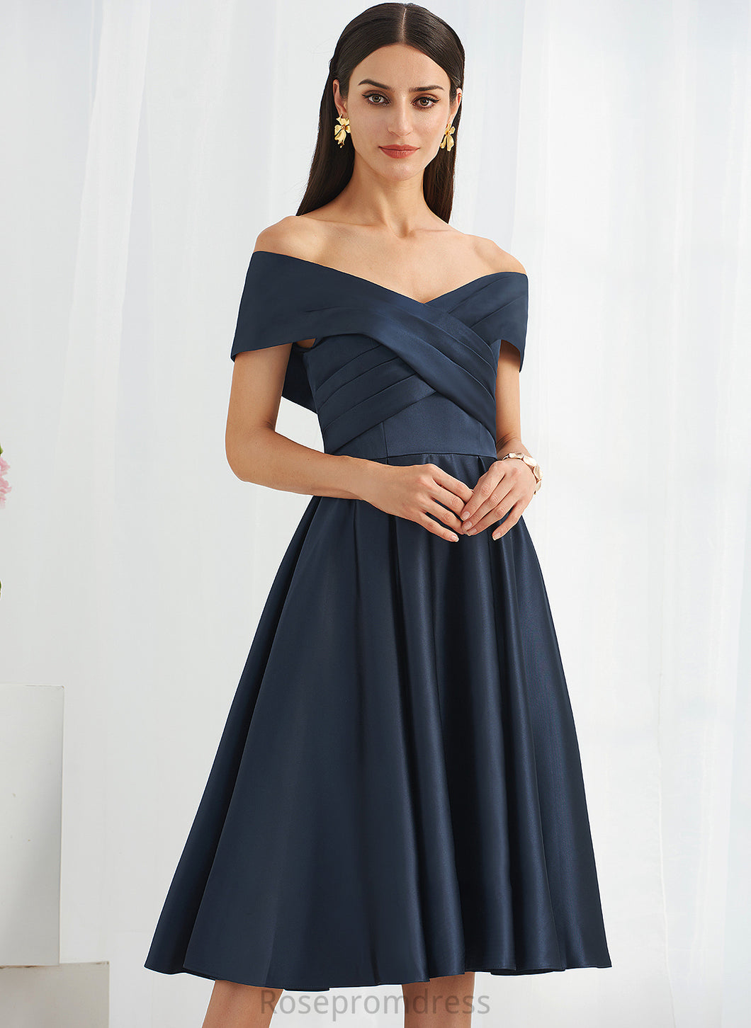 Silhouette Fabric Pockets Knee-Length A-Line Length Off-the-Shoulder Embellishment Neckline Jan Scoop Natural Waist Bridesmaid Dresses