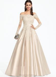 Off-the-Shoulder Sequins Ball-Gown/Princess Vicky Sweep Train Lace Satin With Prom Dresses