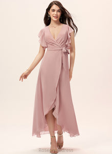 Neckline A-Line Ruffle V-neck Length Silhouette Embellishment Asymmetrical Fabric Emerson Scoop Sleeveless Bridesmaid Dresses