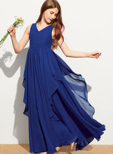 Load image into Gallery viewer, A-Line Cascading With Ruffles V-neck Martina Chiffon Junior Bridesmaid Dresses Floor-Length