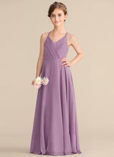Load image into Gallery viewer, V-neck Chiffon With A-Line Ruffles Cascading Janiyah Floor-Length Junior Bridesmaid Dresses