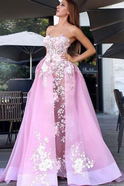 New Style A-Line Sweetheart Straps Pink Tulle Prom Dresses with Lace Appliques RS378