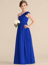 Load image into Gallery viewer, Floor-Length One-Shoulder Chiffon Flower(s) Ruffle With A-Line Margery Junior Bridesmaid Dresses