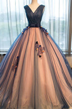 Load image into Gallery viewer, Chic Brown Long Ball Gown V-Neck Tulle Lace up Sleeveless Applique Prom Dresses RS370