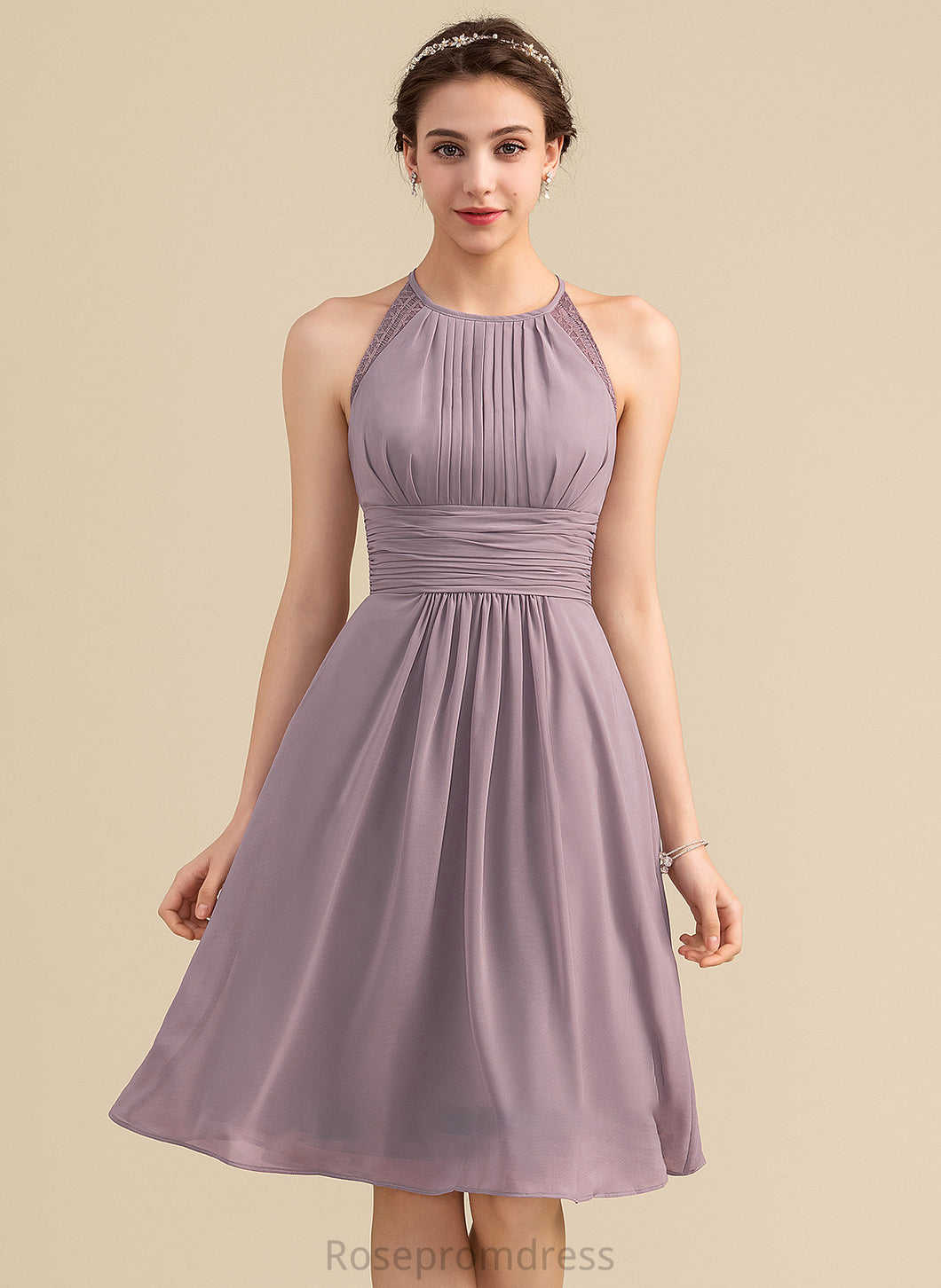 A-Line Neckline Embellishment Silhouette Length ScoopNeck Fabric Ruffle Knee-Length Madalyn Bridesmaid Dresses