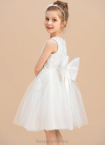 - Dress Sleeveless Lace/Bow(s) With Girl A-Line Tulle/Lace Scoop Flower Girl Dresses Abigayle Knee-length Neck Flower