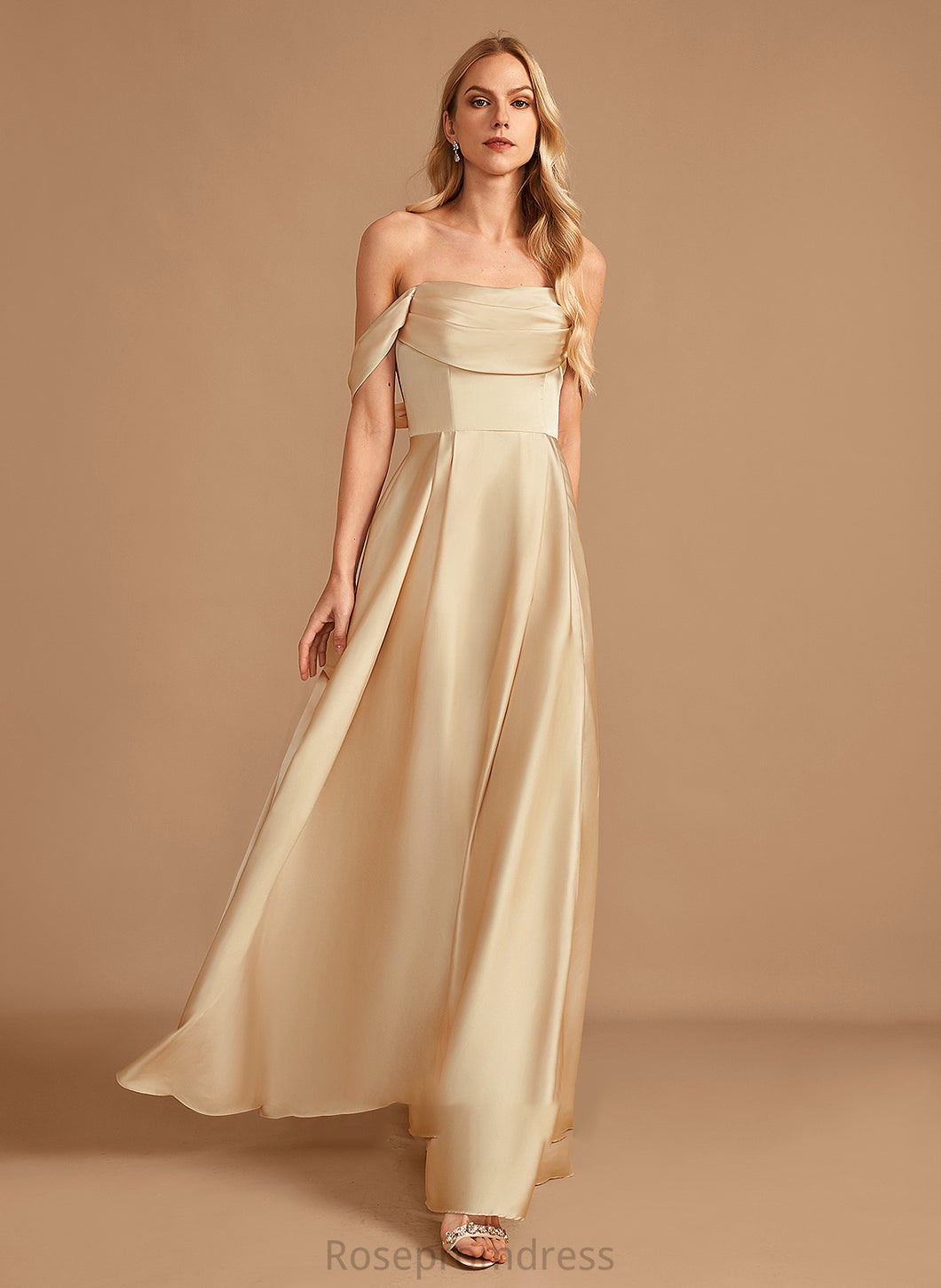 Pockets Floor-Length A-Line Neckline SplitFront Length Off-the-Shoulder Embellishment Silhouette Fabric Maud Floor Length Bridesmaid Dresses