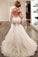 Long Sleeves Court Train Ivory V-Neck Mermaid Tulle Wedding Dress With Lace Appliques RS64