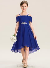 Load image into Gallery viewer, Chiffon A-Line Beading Bow(s) Off-the-Shoulder Junior Bridesmaid Dresses Asymmetrical Lesley With