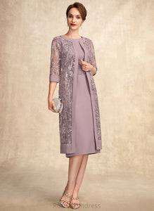With Liz the Bride Mother Ruffle Sheath/Column Mother of the Bride Dresses of Scoop Sequins Neck Chiffon Dress Knee-Length