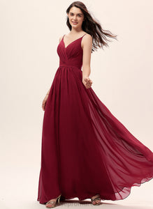 Ruffle Lace Silhouette A-Line Fabric Neckline Floor-Length Length Embellishment V-neck Halle Sleeveless Bridesmaid Dresses