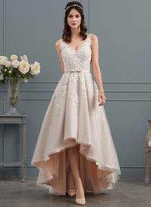 Wedding Dresses With V-neck Dress Asymmetrical A-Line Tulle Bow(s) Wedding Lace Litzy