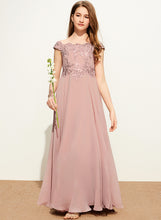 Load image into Gallery viewer, Cristal A-Line Floor-Length Chiffon Lace Off-the-Shoulder Junior Bridesmaid Dresses