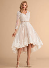 Load image into Gallery viewer, Satin Maisie Asymmetrical A-Line Wedding Dresses Lace Dress Wedding Tulle V-neck